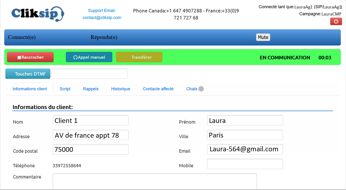 Interface Agent ClickSip
